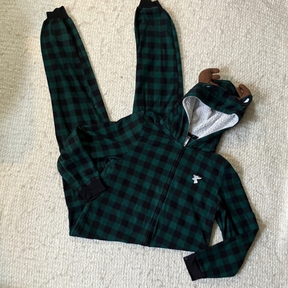 🎄 PLACE FAMILY PAJAMAS ADULT SIZE SMALL GREEN BUFFALO PLAID MOOSE ONSIE